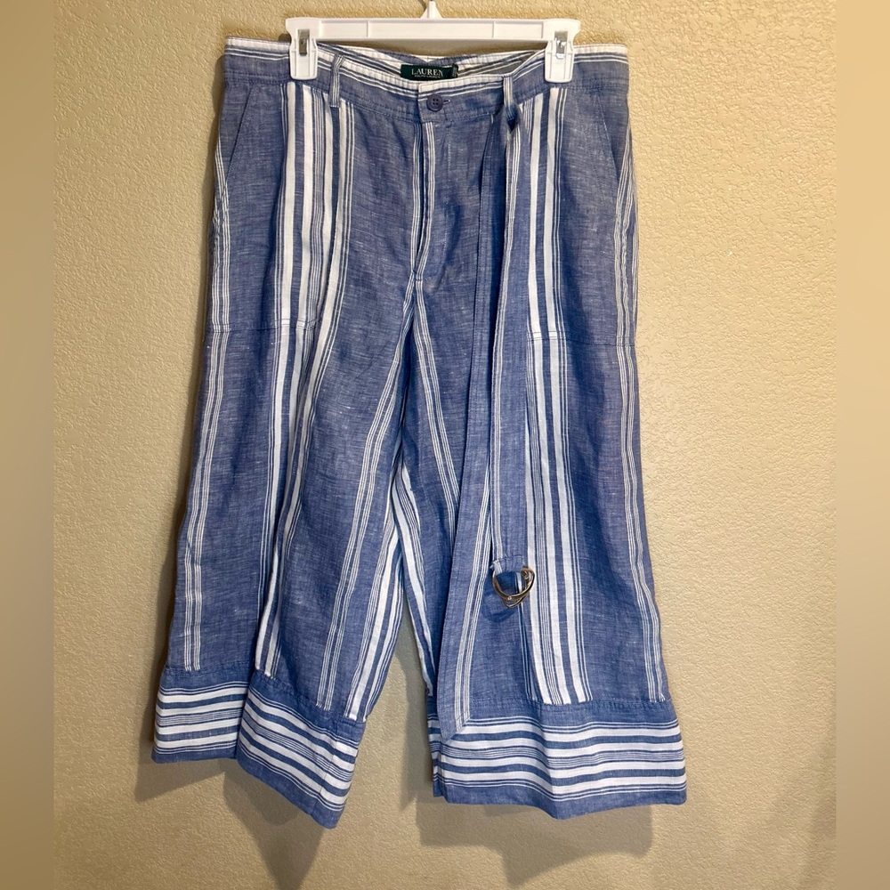 Ralph Lauren Blue and White Striped Wide Leg Pants 22” inseam - Picture 2 of 8